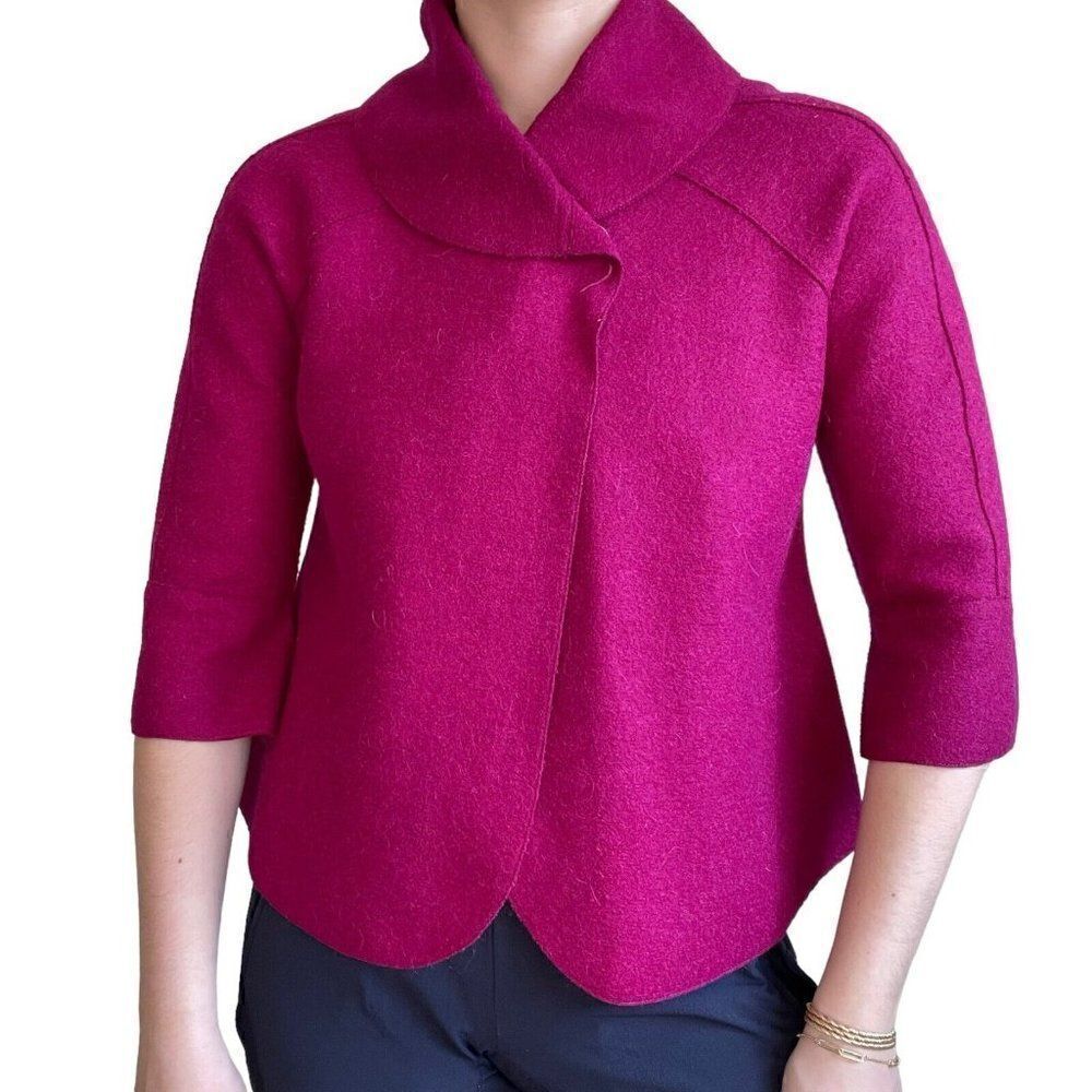 Anntarah Womens Hot Pink Fuchsia Baby Alpaca Wool Blend Peruvian Cardigan XS